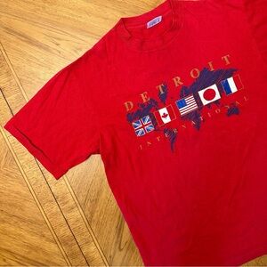Vintage Tee Jays Detroit International TShirt Sz Large Red Single Stitch 90s USA